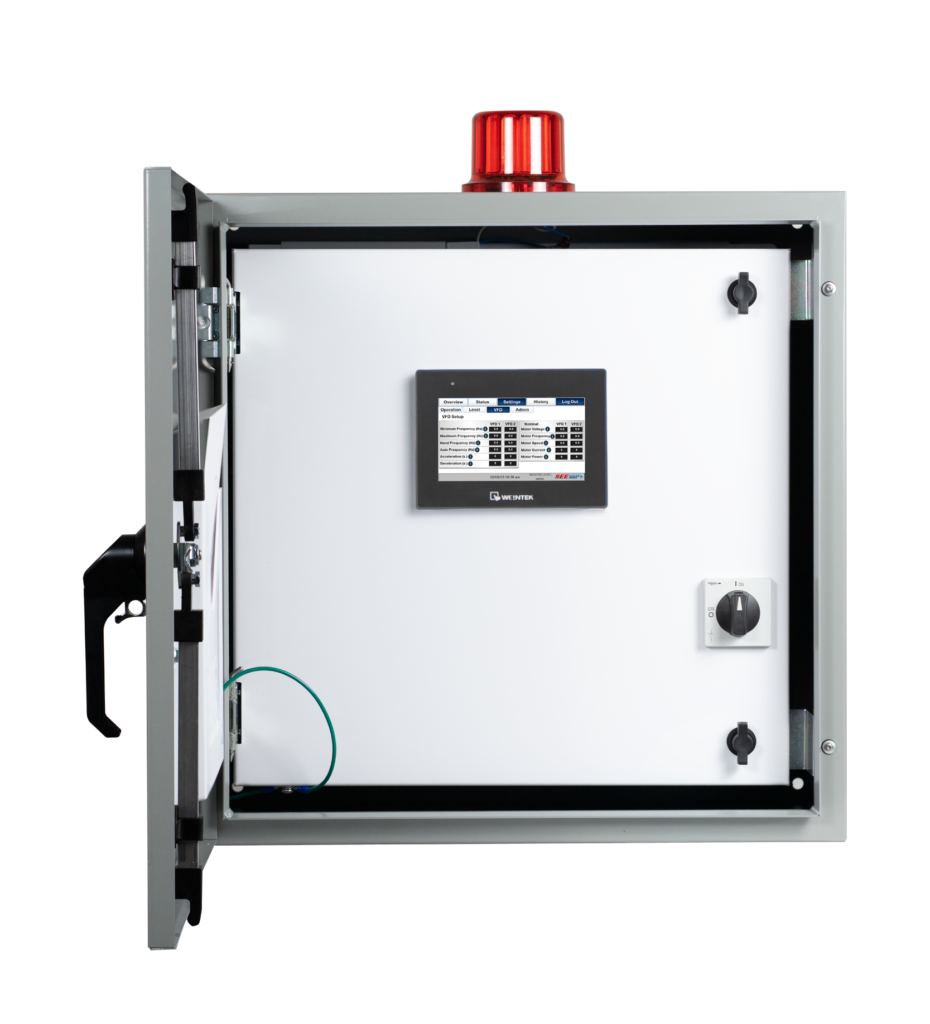 Hydra® control panel with front door open, showing deadfront door.