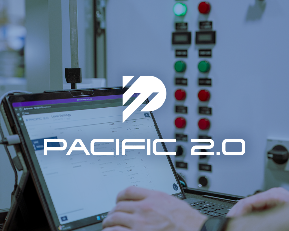 Laptop open in front of panel with Pacific 2.0™ with blue overlay and Pacific 2.0™ logo.