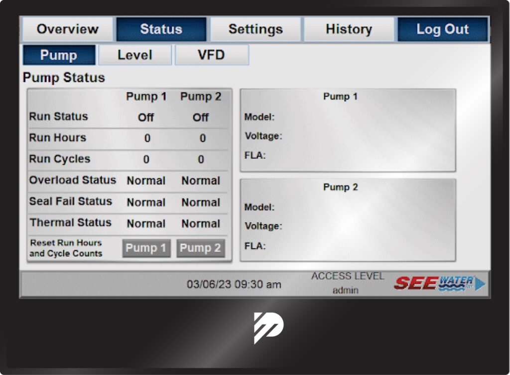 see water hydra hmi screens 02 pump status