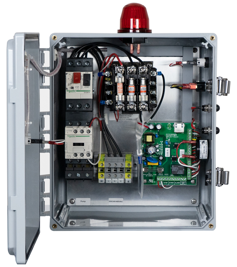 SIM-A Three-Phase Simplex Pump Control Panel with High-Level Alarm, 208/240/480 VAC (SIM-A3-X) see water sim a3 inside
